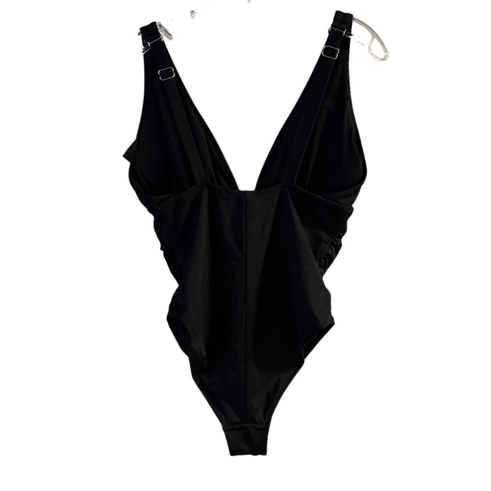 HM Swim One Piece Bathing Suit Med Black Low Cut Shirred Adjustable Maillot
